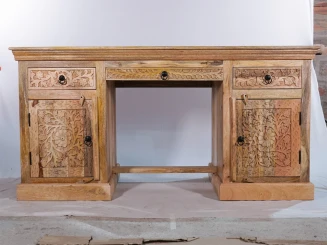 Meble Drewniane | Biurko Rzeźbione 160 cm Mango Naturalne