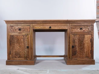 Meble Drewniane | Biurko Rzeźbione 160 cm Mango Orzech