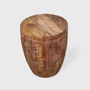 Meble Drewniane | Stolik Rzeźbiony Okrągły 44 cm Mango Orzech