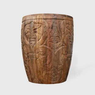 Meble Drewniane | Stolik Rzeźbiony Okrągły 44 cm Mango Orzech