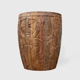 Meble Drewniane | Stolik Rzeźbiony Okrągły 44 cm Mango Orzech