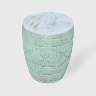 Meble Orientalne | Stolik Rzeźbiony Bęben 44 cm Miętowo-Biały