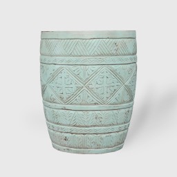 Meble Orientalne | Stolik Rzeźbiony Bęben 44 cm Miętowo-Biały