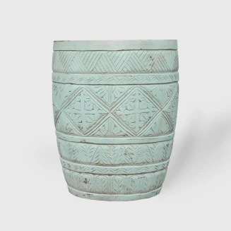 Meble Orientalne | Stolik Rzeźbiony Bęben 44 cm Miętowo-Biały