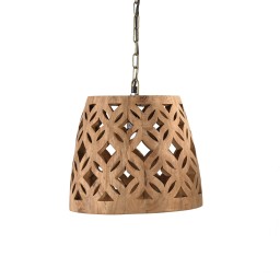 Lampa Drewniana Sufitowa Ażurowa 30 cm Mango Orientalna Patyna