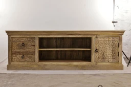 Meble Indyjskie | Egzotyczna Szafka RTV 180 cm Rzeźbiona Drewno Mango