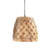 lampa drewniana sufitowa ażurowa 40cm z litego drewna mango naturalny kolor półmatowy lakier orientalny wzór liści na łańcuchu