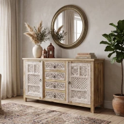 Rzeźbiona Komoda Boho 150 cm z Litego Drewna Mango | Meble Indyjskie