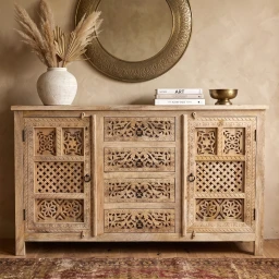 Naturalna Komoda Boho 150 cm Rzeźbiona z Litego Drewna Mango | Meble Indyjskie