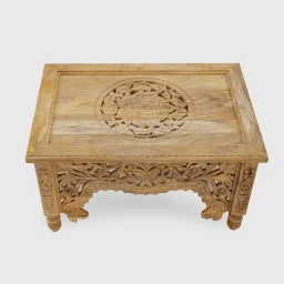 Meble Orientalne | Stolik Kawowy Rzeźbiony Rozeta 90x60 Mango Naturalne
