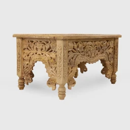 Meble Orientalne | Stolik Kawowy Rzeźbiony Rozeta 90x60 Mango Naturalne