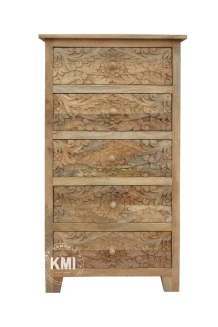 Meble Boho | Komoda Rzeźbiona z 5 Szufladami Drewno Mango 