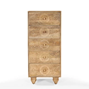 Meble Boho | Komoda Rzeźbiona z Szufladami Mango Naturalne 110 cm