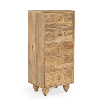 skos komoda w stylu boho rzeźbiona 50x40x110 cm meble drewniane naturalny odcień