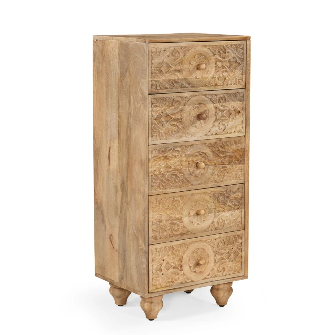 skos komoda w stylu boho rzeźbiona 50x40x110 cm meble drewniane naturalny odcień