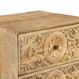 zbliżenie front rzeźbiony góra komoda w stylu boho naturalny kolor wosk matowy