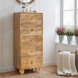 Meble Boho | Komoda Rzeźbiona z Szufladami Mango Naturalne 110 cm