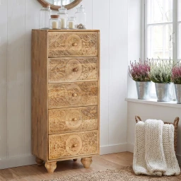 Meble Boho | Komoda Rzeźbiona z Szufladami Mango Naturalne 110 cm