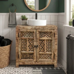 meble boho drewniana komoda Shanti rzeźbiona patynowana