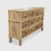 komoda rzeźbiona 145x40x85 z drewna mango naturalny odcień widoczne bogate słoje skos z boku