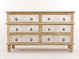 Komoda Rzeźbiona 145 cm Mango Bielone Fronty 6 Szuflad | Meble Orientalne