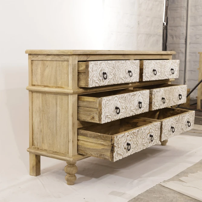 pojemna komoda 6 szuflad otwarte szuflady z litego drewna bez sklejki meble drewniane styl shabby chic