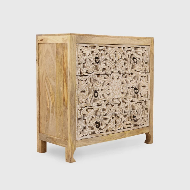 komoda indyjska 90x40x90 cm widoczny naturalny odcień drewna obudowy i mocne usłojenie mango