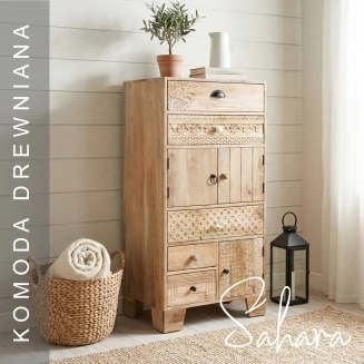 Meble Drewniane | Wysoka Komoda Loftowa Sahara Mango 5 Szuflad