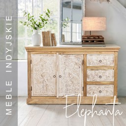 Meble Indyjskie | Komoda Rzeźbiona Elephanta 150 cm Mango Bielone
