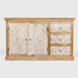 Meble Indyjskie | Komoda Rzeźbiona Elephanta 150 cm Mango Bielone
