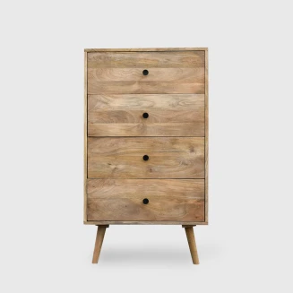 Meble Boho | Komoda Drewniana 60 cm Mango Naturalne 4 Szuflady