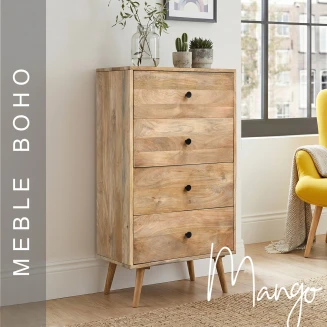 Meble Boho | Komoda Drewniana 60 cm Mango Naturalne 4 Szuflady
