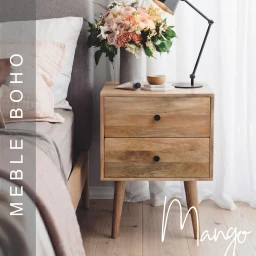 Meble Boho | Szafka Nocna Drewniana 45 cm Mango Naturalne