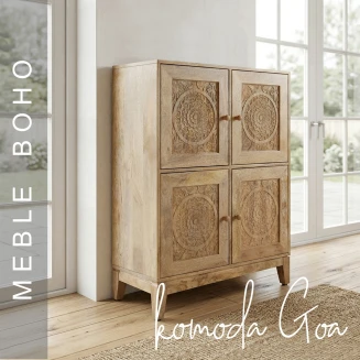 Meble Boho | Komoda Drewniana Goa Mango Naturalna 4 Drzwi
