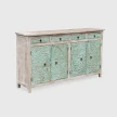 komoda indyjska 195cm 4 szuflady i szafki rzeźbione fronty motyw mandali farba shabby chic mięta
