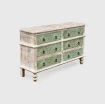 komoda indyjska 145cm 6 szuflad rzeźbione fronty motyw florystyczny zielona farba shabby chic skos