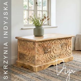 Rzeźbiona Skrzynia Indyjska Diya Kufer Drewniany Styl Orientalny