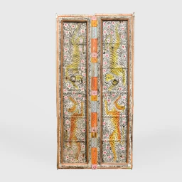 Meble Orientalne | Malowany Panel Tygrysy Stare Drzwi Indyjskie 175 cm