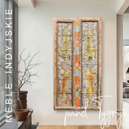 Meble Orientalne | Malowany Panel Tygrysy Stare Drzwi Indyjskie 175 cm