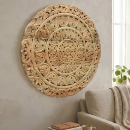Panel Rzeźbiony Mandala 90 cm Mango Naturalne | Meble Indyjskie