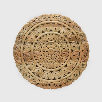 panel indyjski rzeźbiona okrągła mandala 90cm naturalne drewno mango lakierowany słoje na wprost