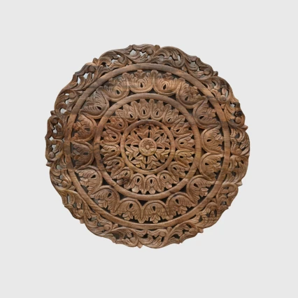 Meble Indyjskie | Panel Rzeźbiony Mandala 90 cm Mango Jasny Orzech