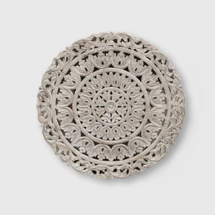 Meble Indyjskie | Panel Rzeźbiony Mandala 90 cm Mango Bielony
