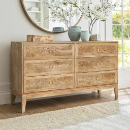 Meble Boho | Komoda Drewniana Goa Mango Naturalna 6 Szuflad 135 cm