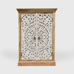 Meble Indyjskie | Komoda Rzeźbiona Mandala Mango Naturalno-Biała 115 cm