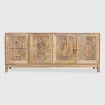 meble indyjskie komoda drewniana rtv 180x35x75 cm na wprost naturalne mango cztery rzeźbione panele