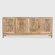 meble indyjskie komoda drewniana rtv 180x35x75 cm na wprost naturalne mango cztery rzeźbione panele
