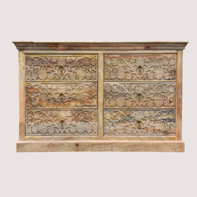 komoda rzeźbiona 145x45x90 cm na wprost rzemieślnicze meble orientalne naturalne wykończenie lakierem
