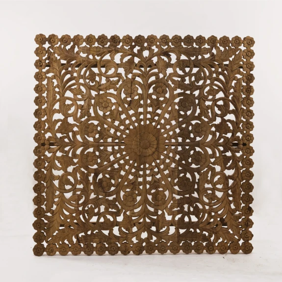 meble orientalne panel drewniany zagłówek 150x150 cm z drewna mango rzeźba na ścianę duża rozeta na wprost