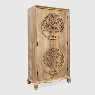 szafa indyjska natural tree z litego drewna mango naturalny odcień lakierowany ozdobny front rzeźba skos z lewej